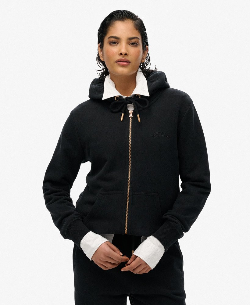 essential logo zip hoodie in zwart