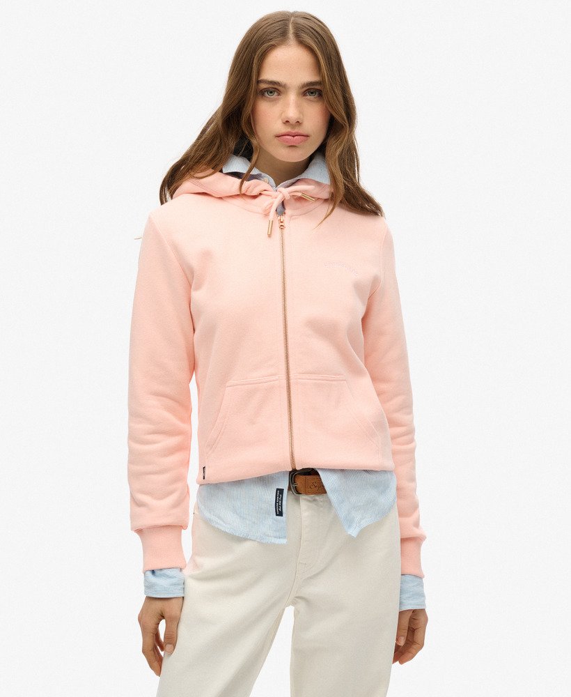 essential logo zip hoodie in pale rose pink