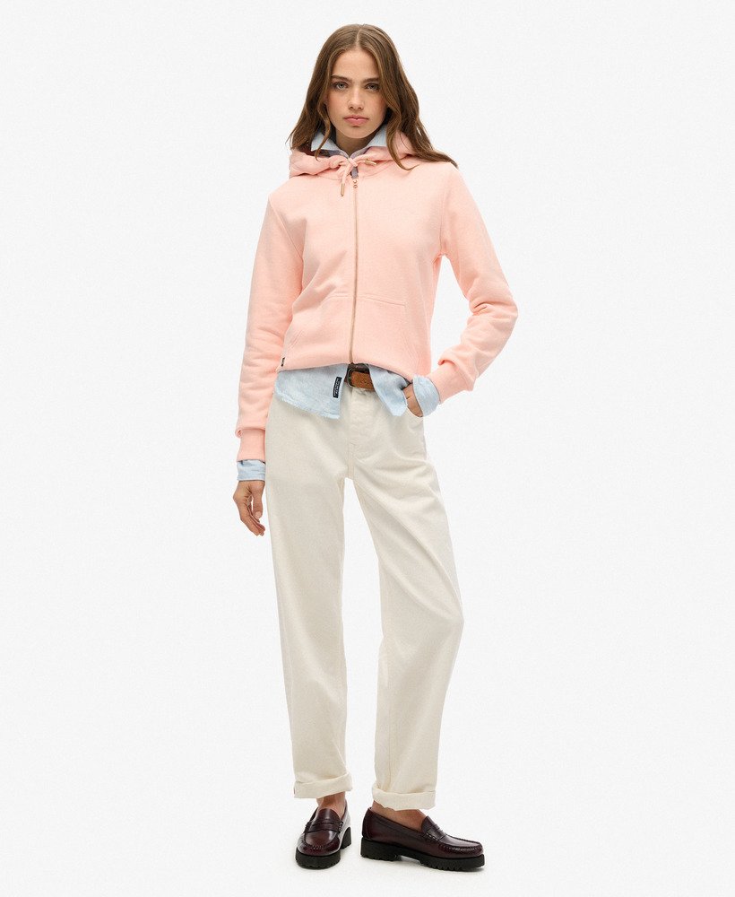 essential logo zip hoodie in pale rose pink