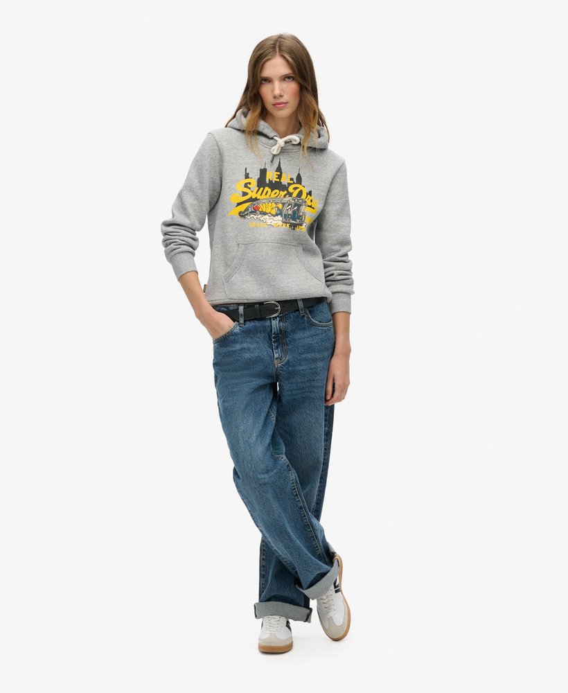 new york vintage logo graphic hoodie in athletic grey marl