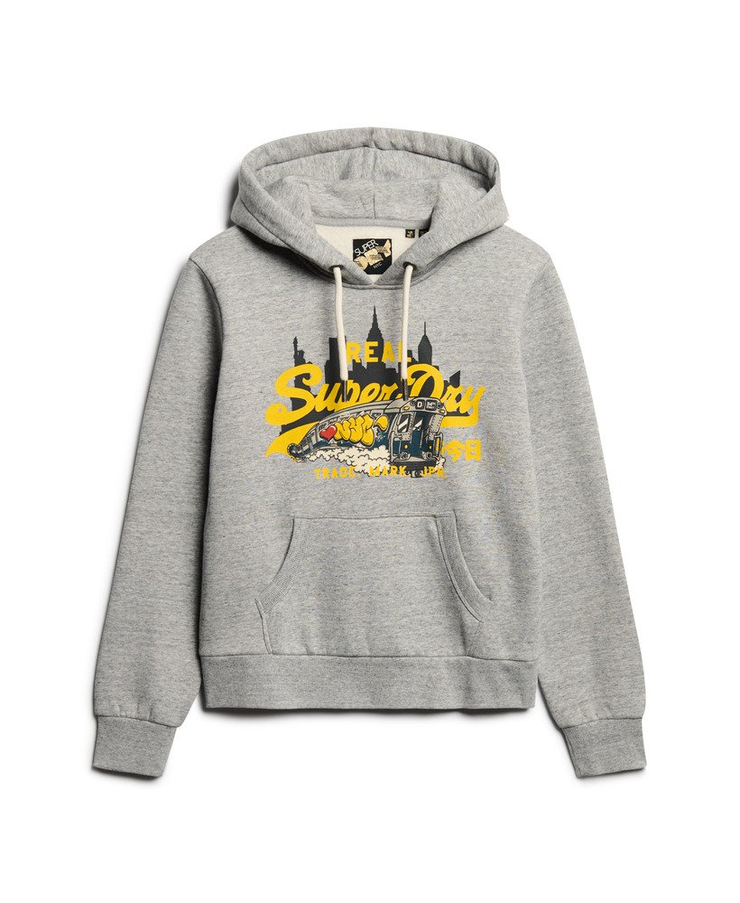 new york vintage logo graphic hoodie in athletic grey marl