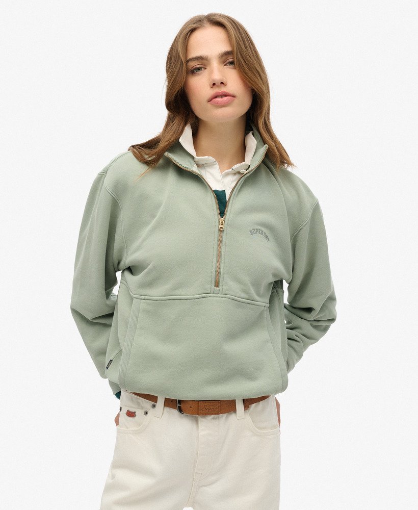 essential logo oversized half zip sweatshirt in lily pad green