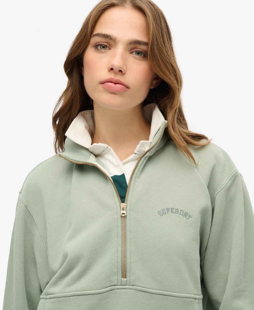 essential logo oversized half zip sweatshirt in lily pad green