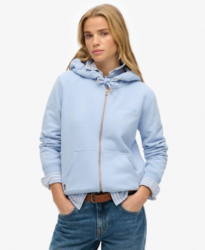 essential logo zip hoodie in rich blue