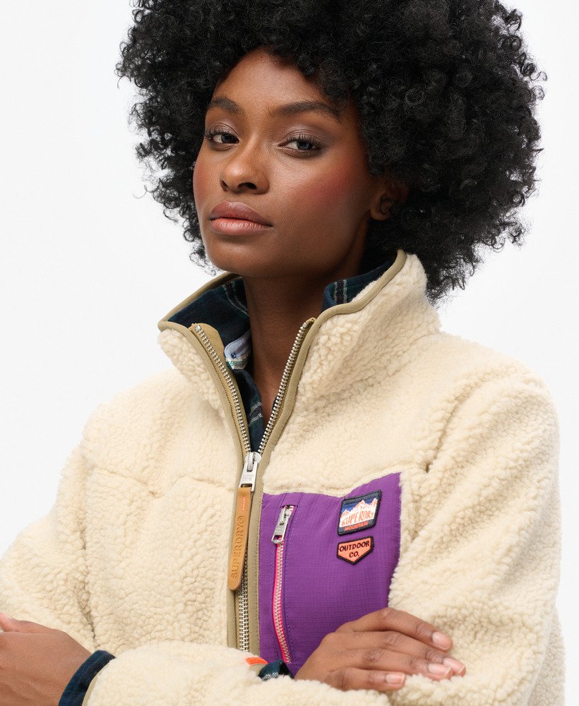 vintage retro fleece trui met halve rits in havermoutbeige.