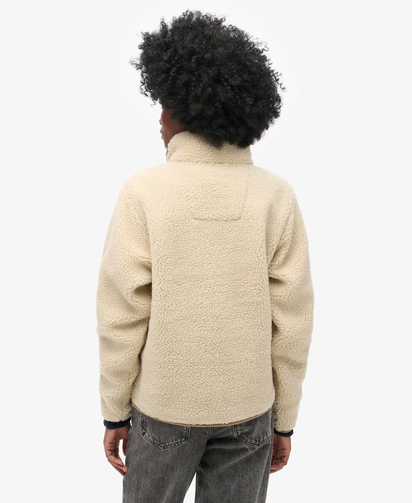 vintage retro fleece trui met halve rits in havermoutbeige.