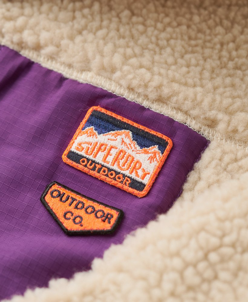 vintage retro fleece trui met halve rits in havermoutbeige.