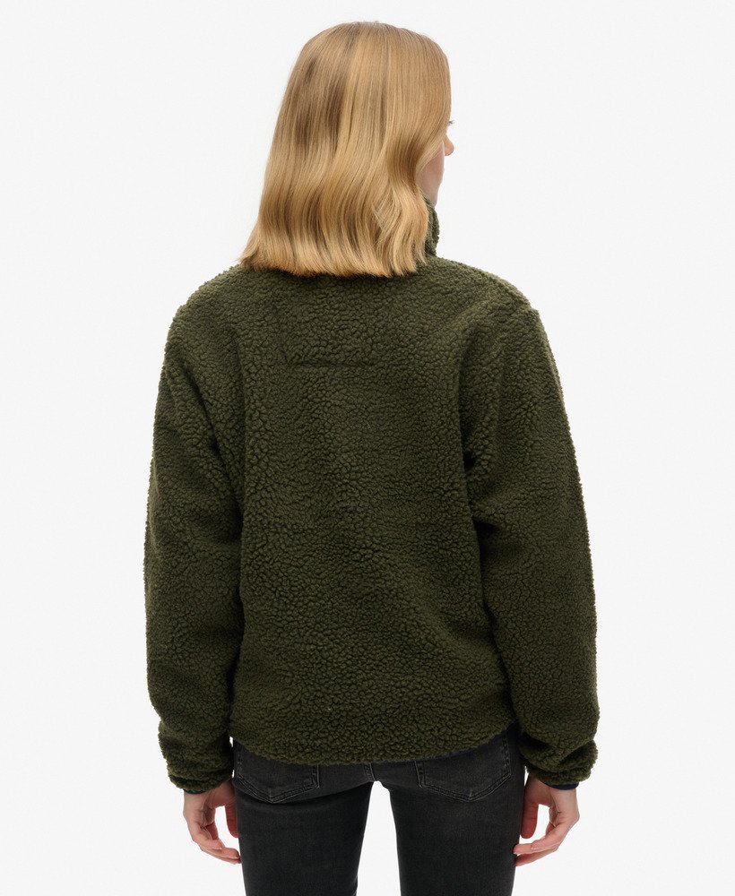vintage retro fleece trui met halve rits in legergroen khaki.