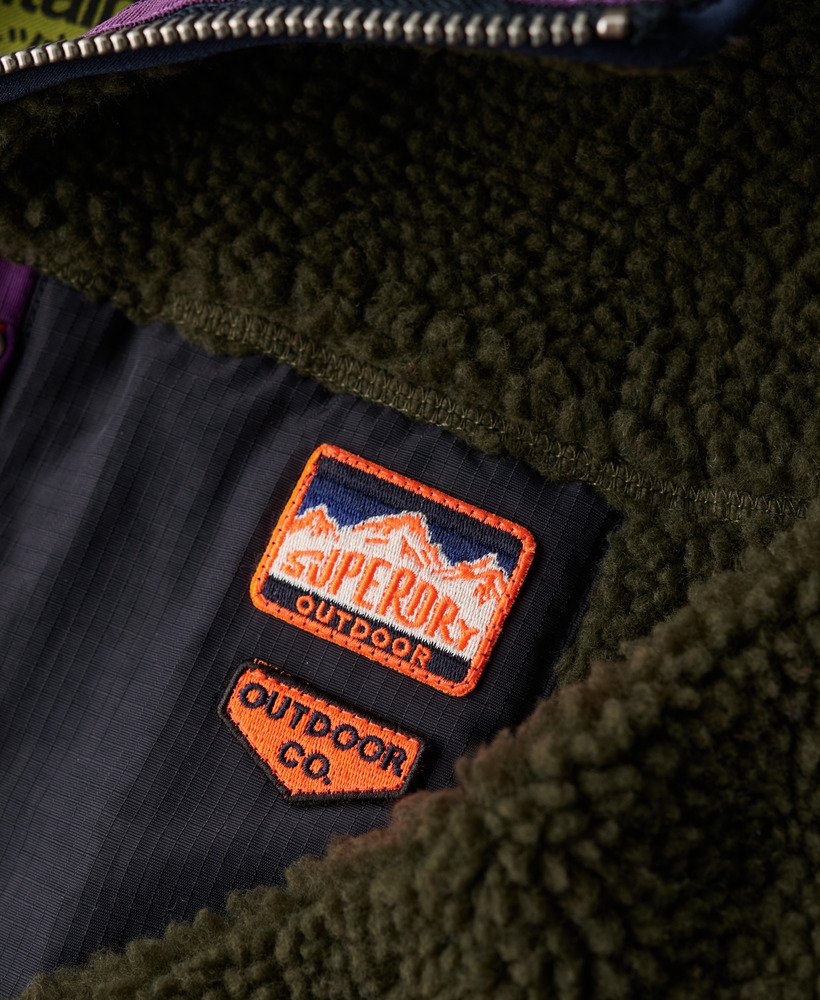 vintage retro fleece trui met halve rits in legergroen khaki.