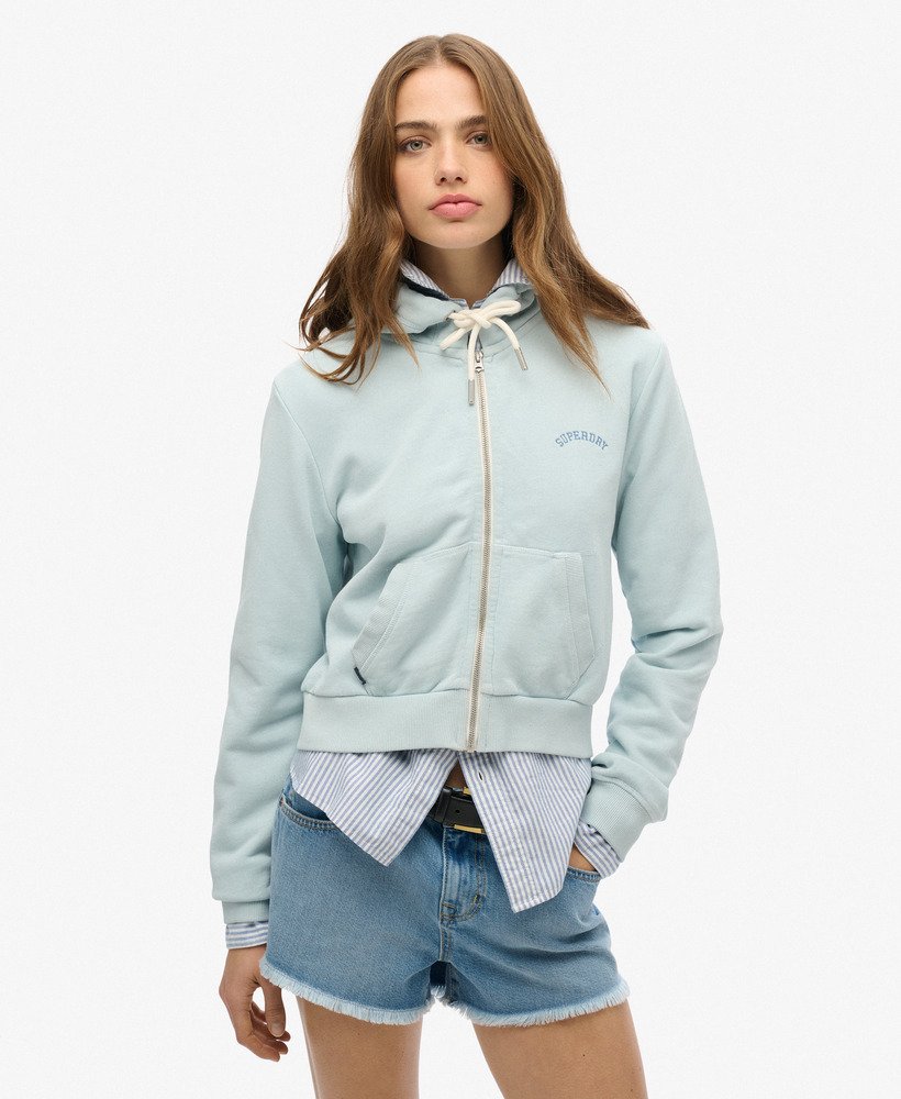 essential logo cropped zip hoodie in winter sky blue