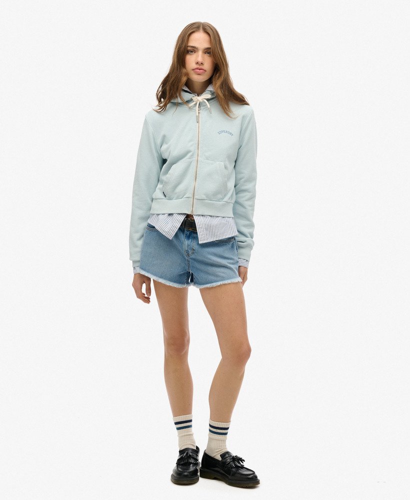 essential logo cropped zip hoodie in winter sky blue