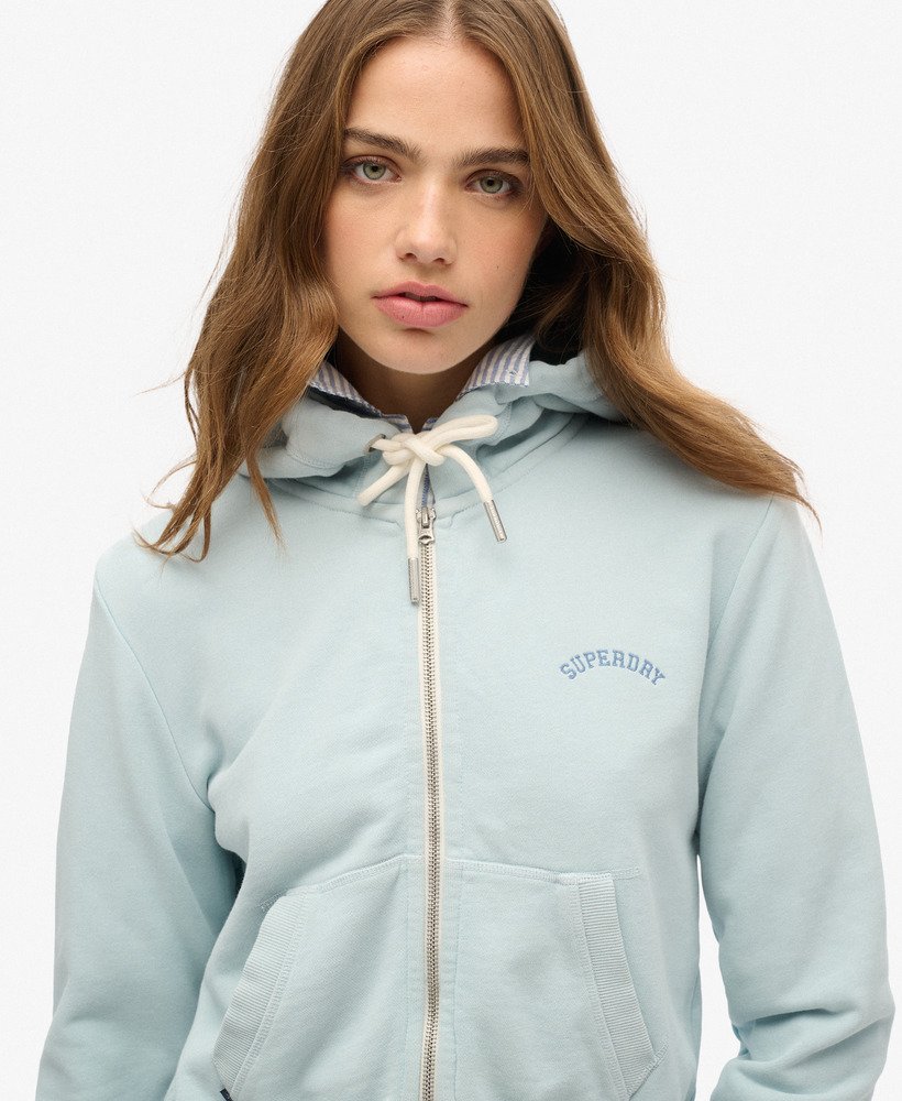 essential logo cropped zip hoodie in winter sky blue