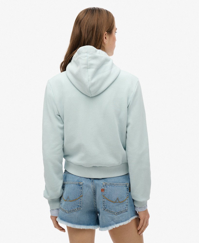 essential logo cropped zip hoodie in winter sky blue