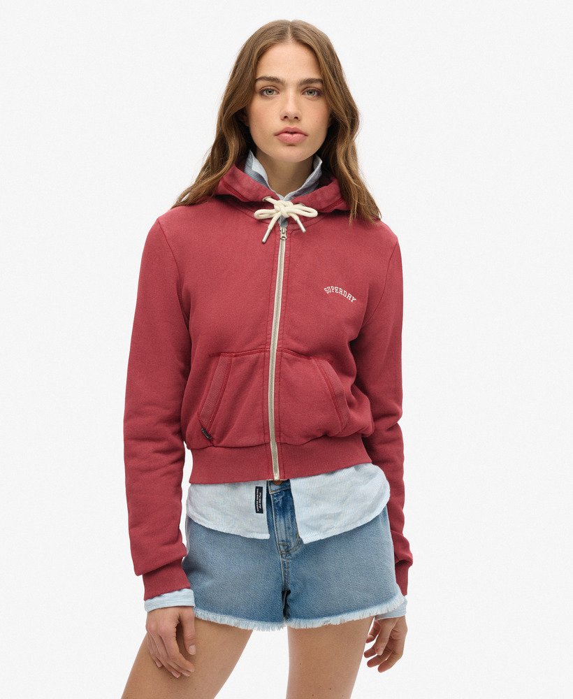 essential logo cropped zip hoodie in bordeauxrood