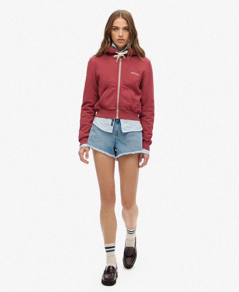 essential logo cropped zip hoodie in bordeauxrood