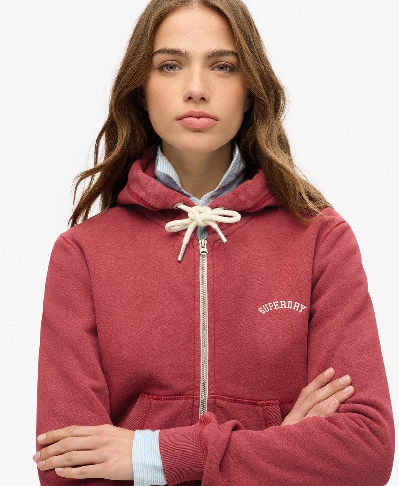essential logo cropped zip hoodie in bordeauxrood
