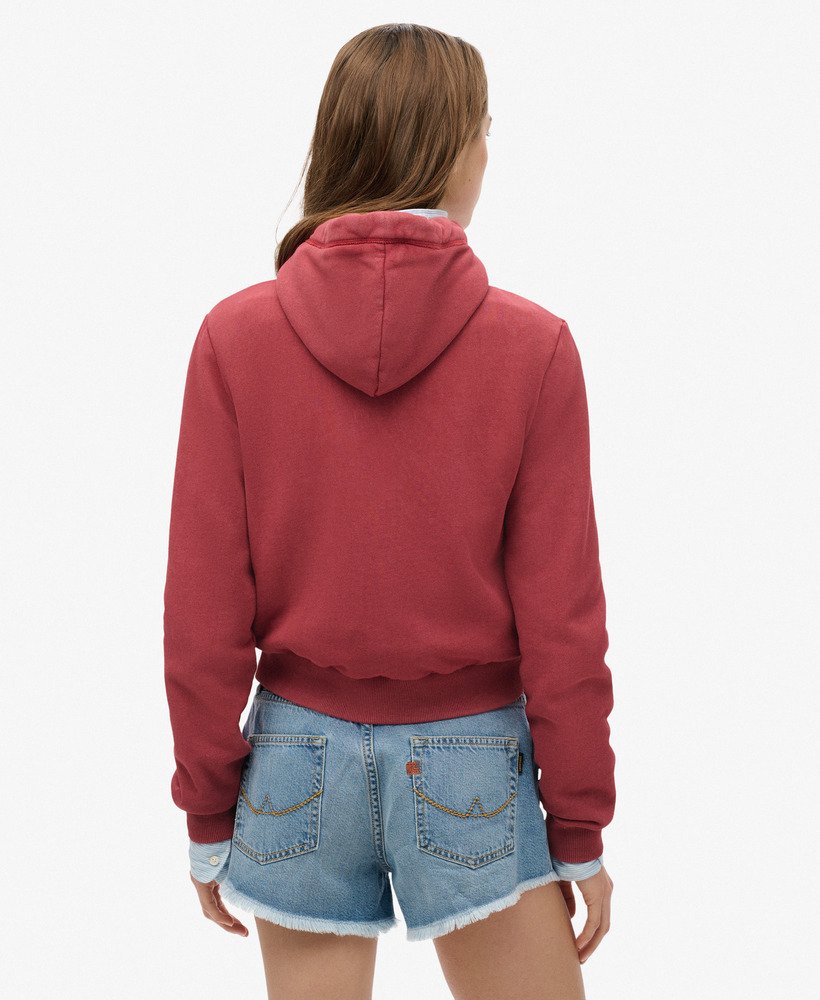essential logo cropped zip hoodie in bordeauxrood