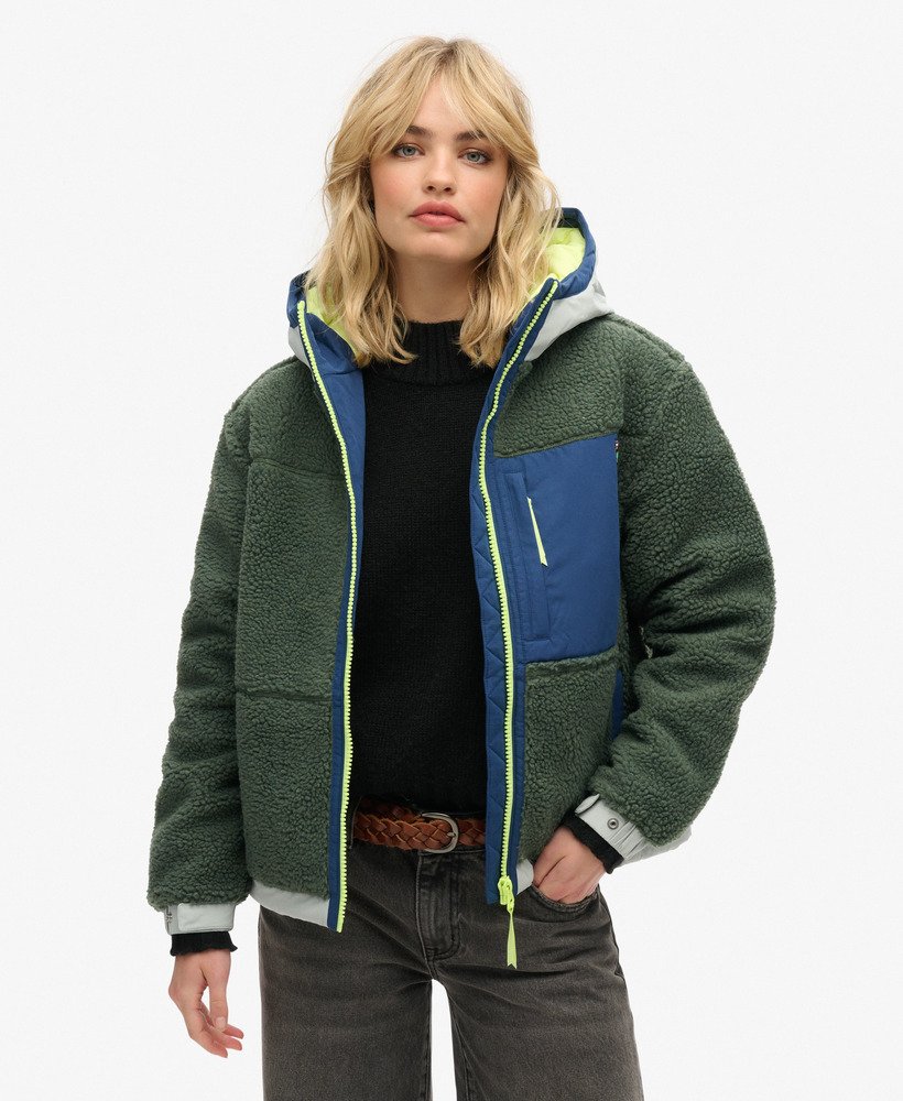 vintage sherpa-jas met capuchon in laurel khaki.