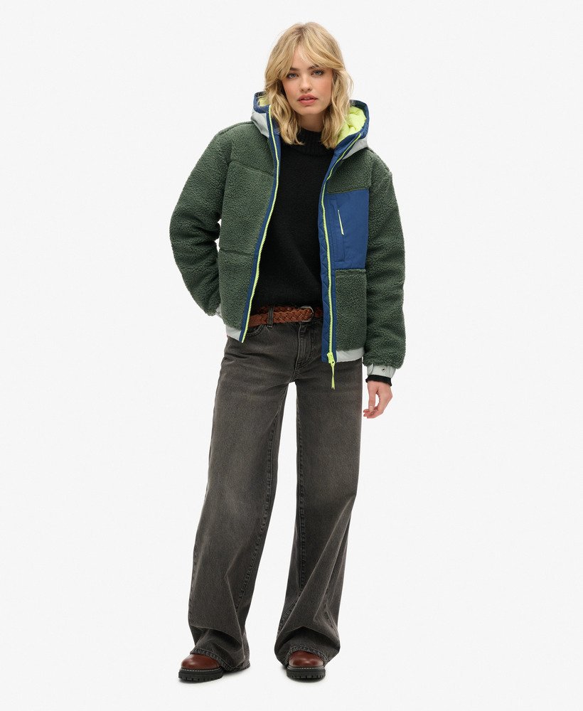 vintage sherpa-jas met capuchon in laurel khaki.