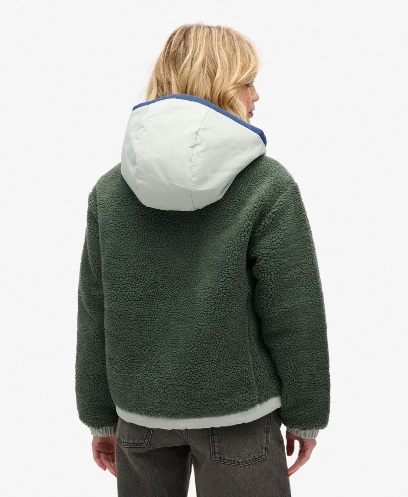 vintage sherpa-jas met capuchon in laurel khaki.