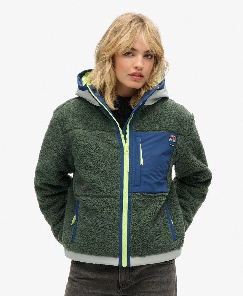 vintage sherpa-jas met capuchon in laurel khaki.