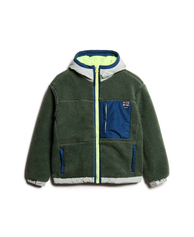 vintage sherpa-jas met capuchon in laurel khaki.