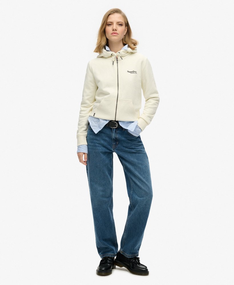 essential logo zip hoodie in off white