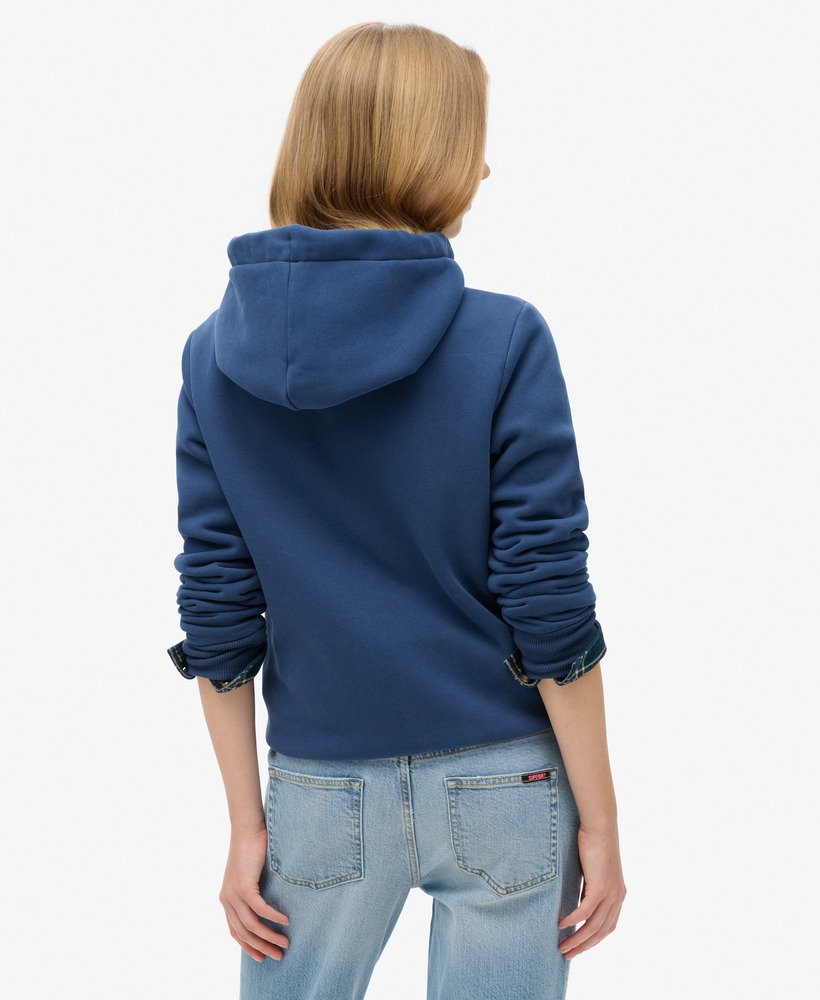 luxe metallic hoodie met logo en rits in sargasso zeeblauw