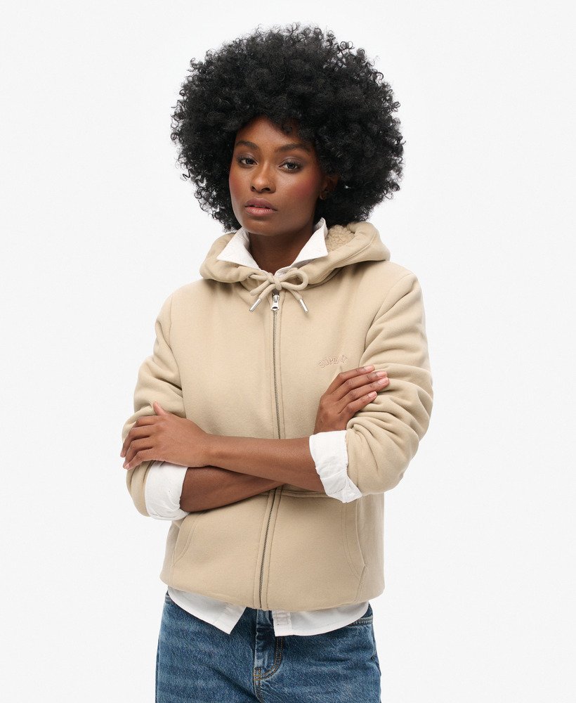 borg gevoerde hoodie met rits in kasseigrijs