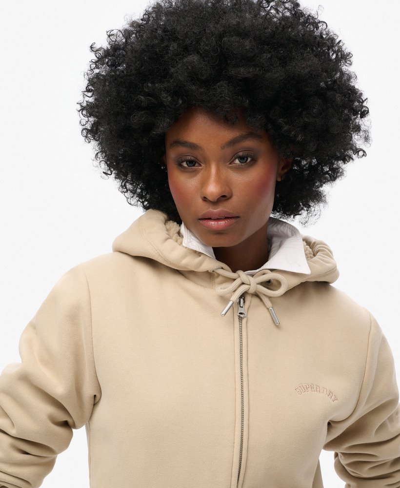 borg gevoerde hoodie met rits in kasseigrijs