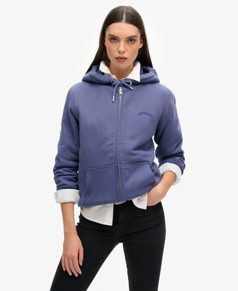 borg gevoerde hoodie met rits in marineblauw