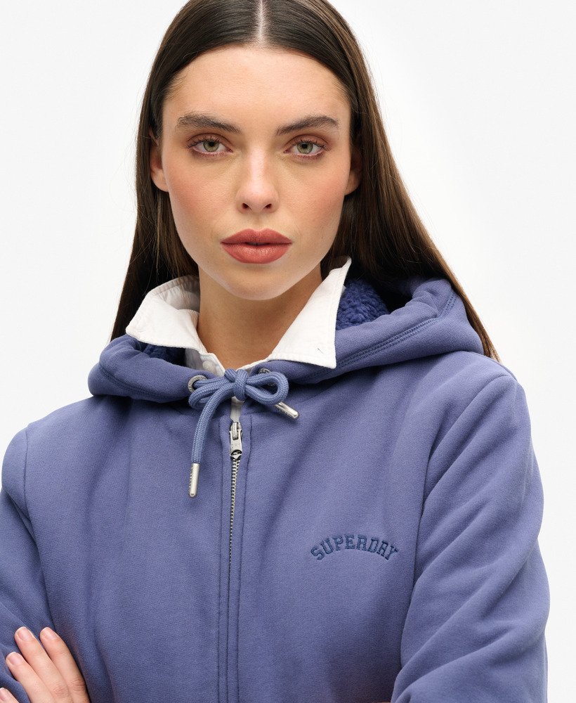 borg gevoerde hoodie met rits in marineblauw