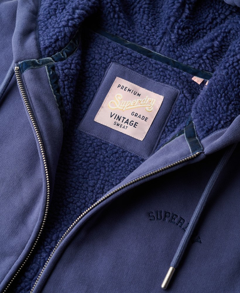 borg gevoerde hoodie met rits in marineblauw