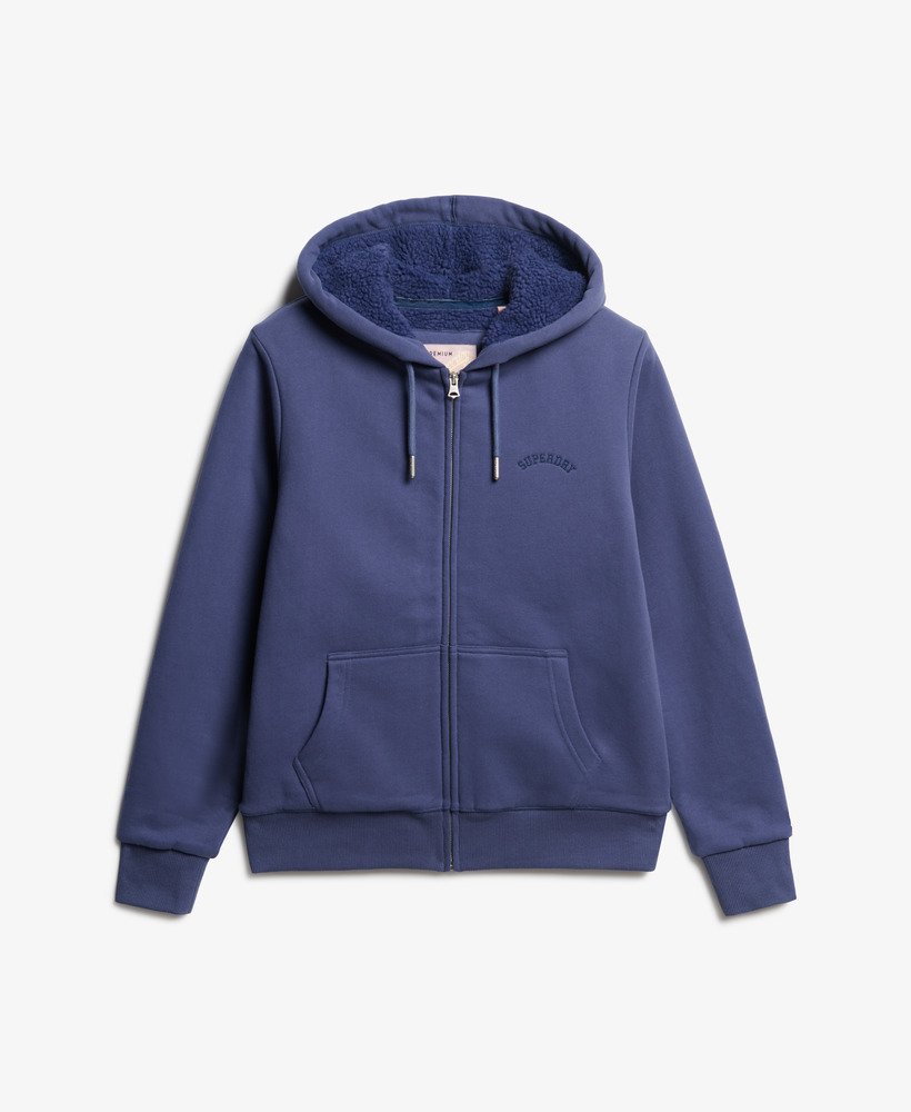 borg gevoerde hoodie met rits in marineblauw