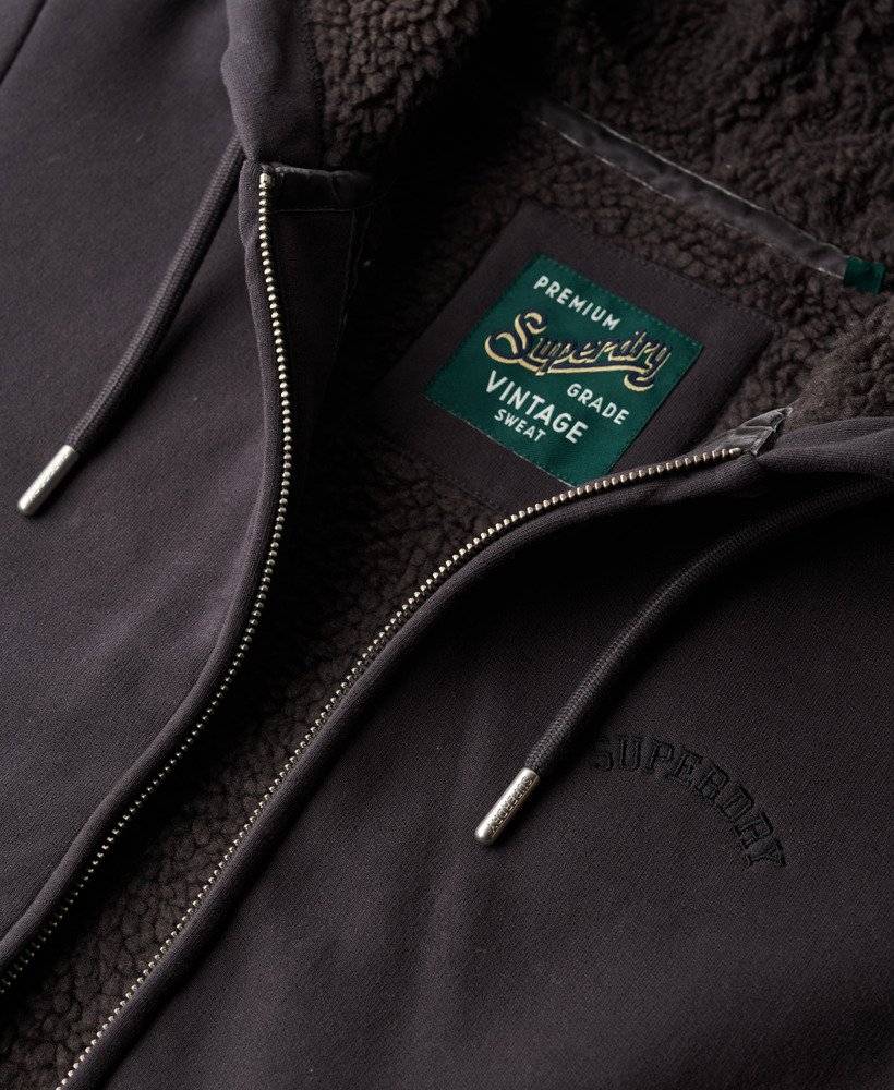 borg gevoerde hoodie met rits in bison black