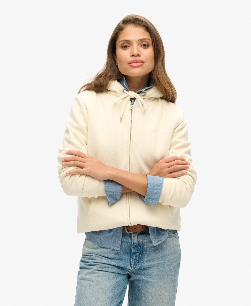 borg gevoerde hoodie met rits in de kleur turtledove cream.