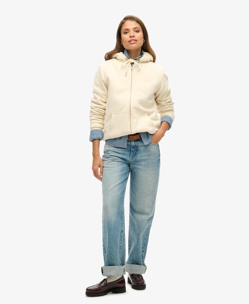 borg gevoerde hoodie met rits in de kleur turtledove cream.