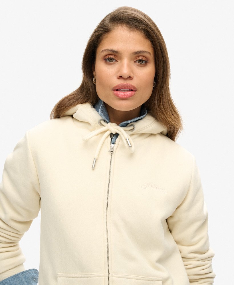 borg gevoerde hoodie met rits in de kleur turtledove cream.