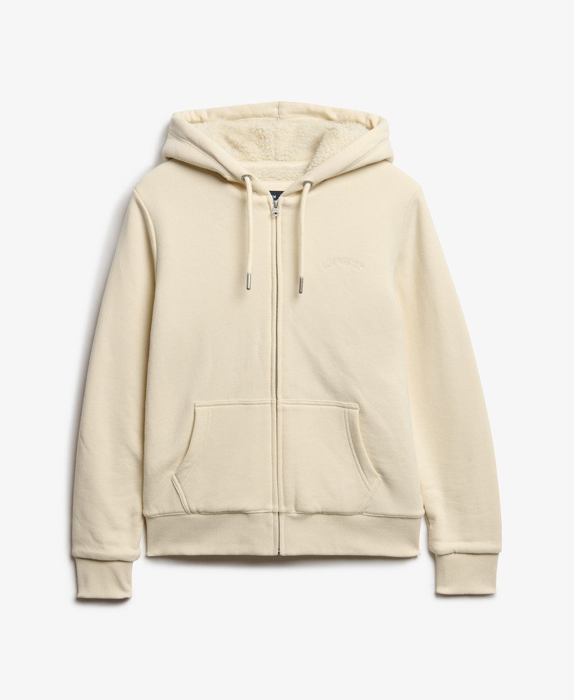 borg gevoerde hoodie met rits in de kleur turtledove cream.
