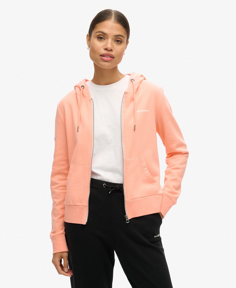 effen hoodie met rits in perzikroze.