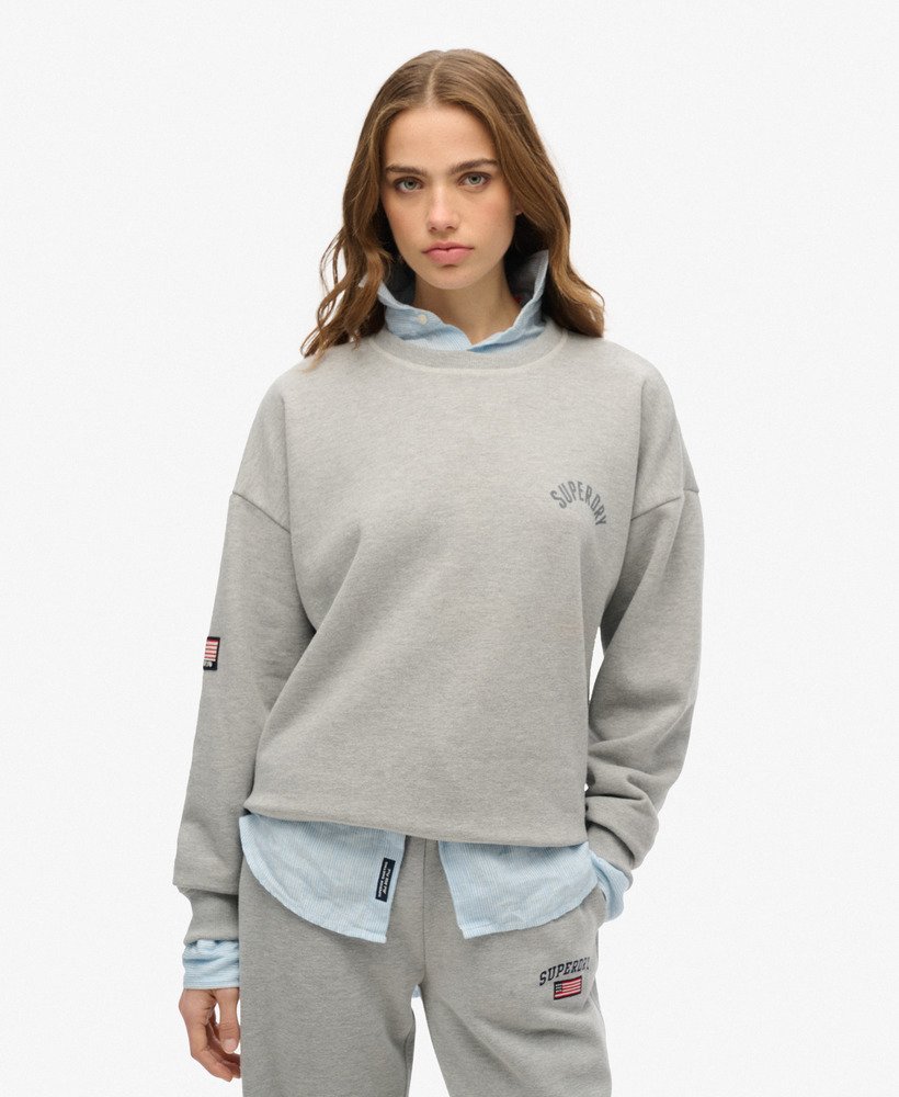 athletic essentials relaxed printed sweatshirt in grey marl