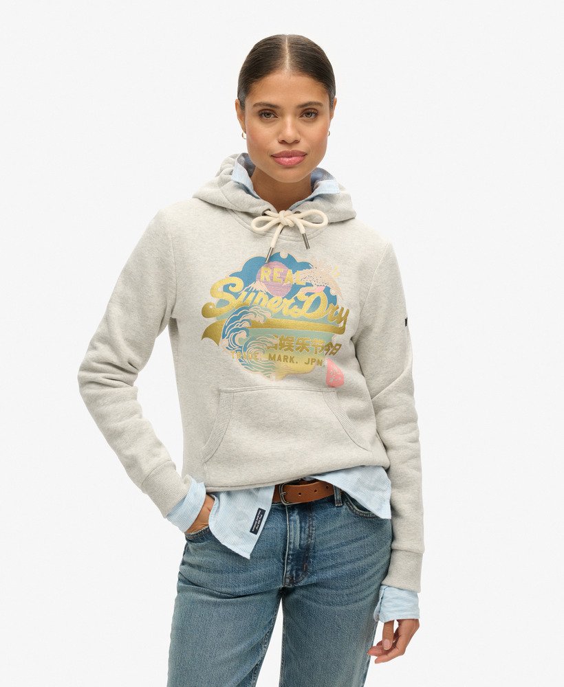 vintage itago hoodie met logo in glacier grey marl.