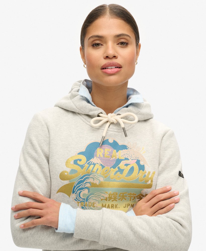vintage itago hoodie met logo in glacier grey marl.