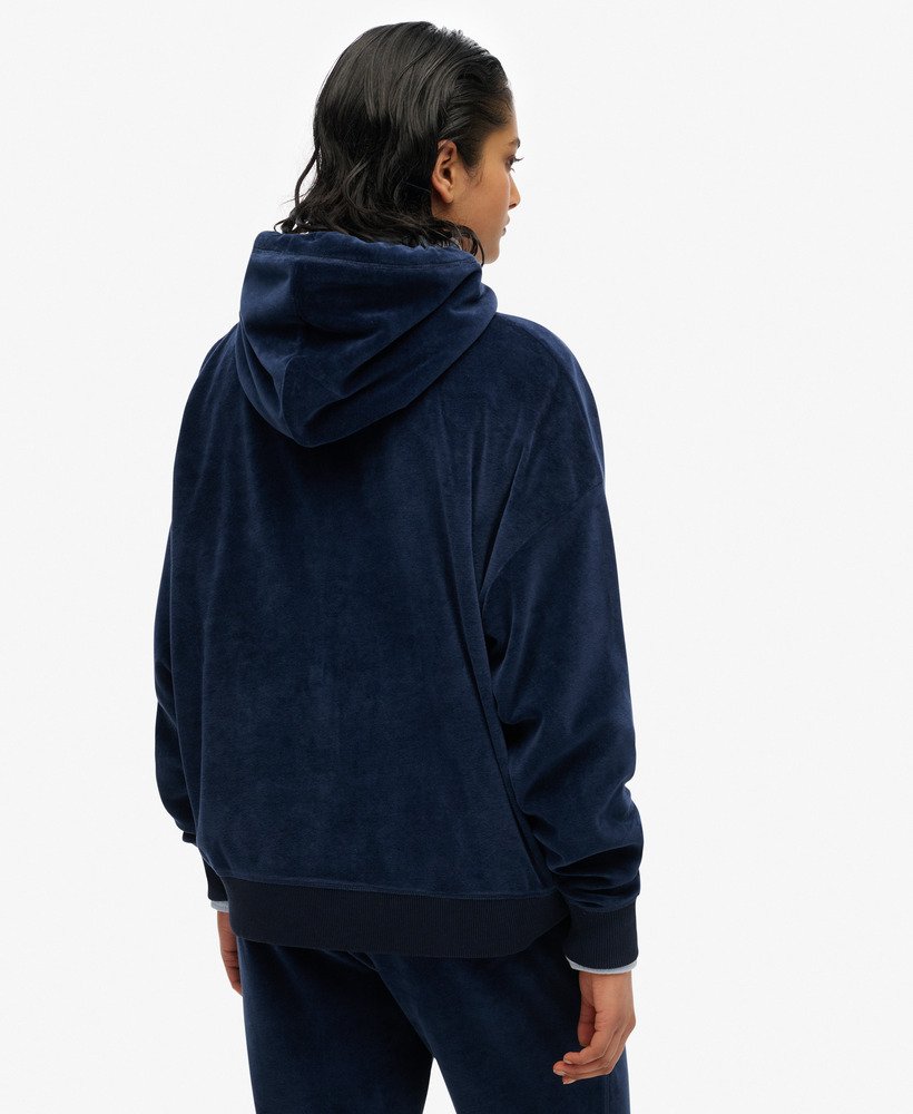velours hoodie met rits in een diepblauwe kleur