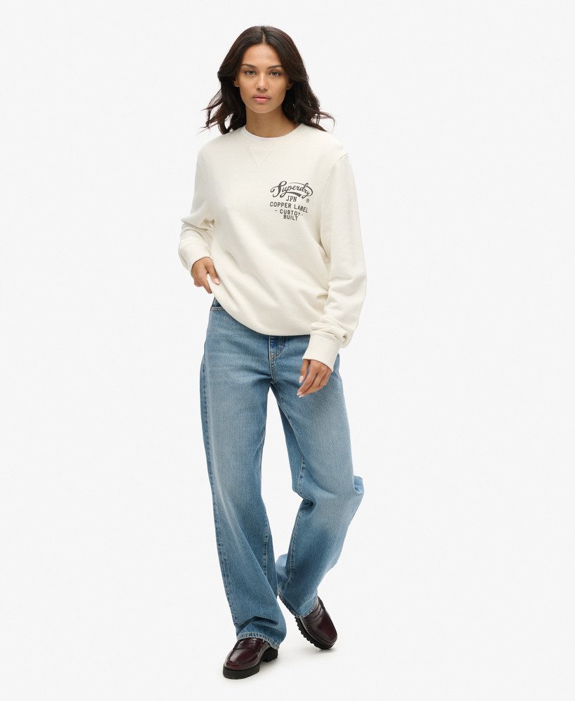 oversized copper label graphic crew sweatshirt in crÈme