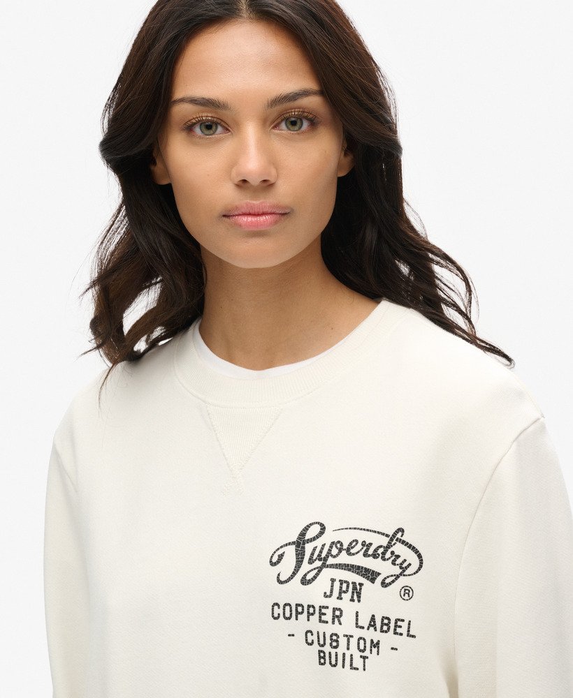 oversized copper label graphic crew sweatshirt in crÈme