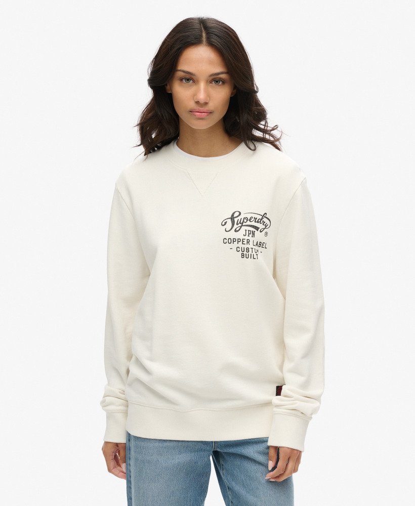 oversized copper label graphic crew sweatshirt in crÈme