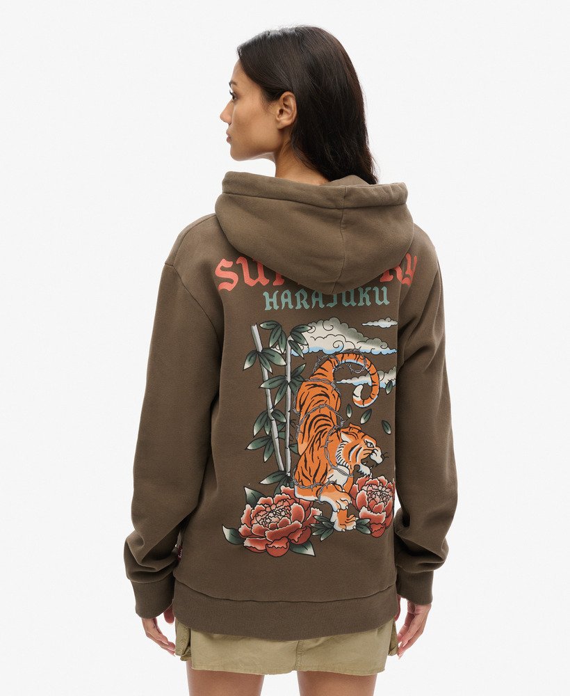 oversized hoodie met tattoo-print in donker kaki