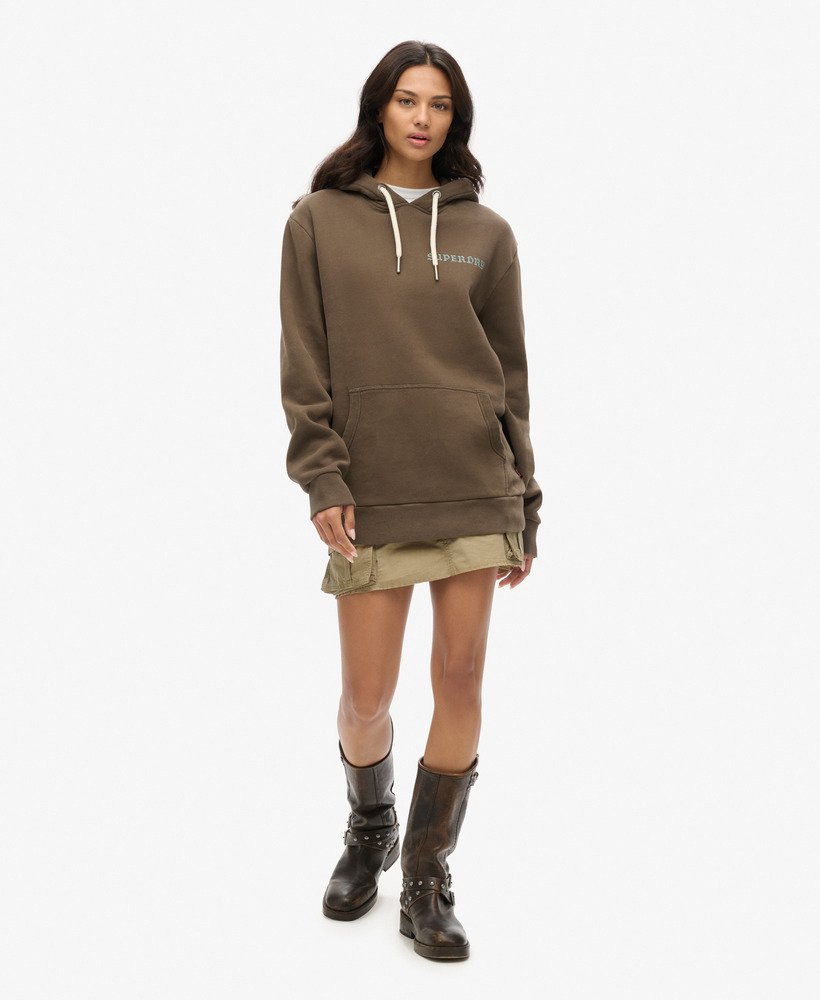 oversized hoodie met tattoo-print in donker kaki