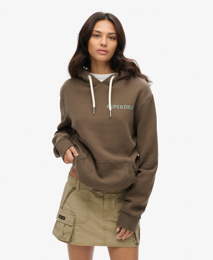 oversized hoodie met tattoo-print in donker kaki